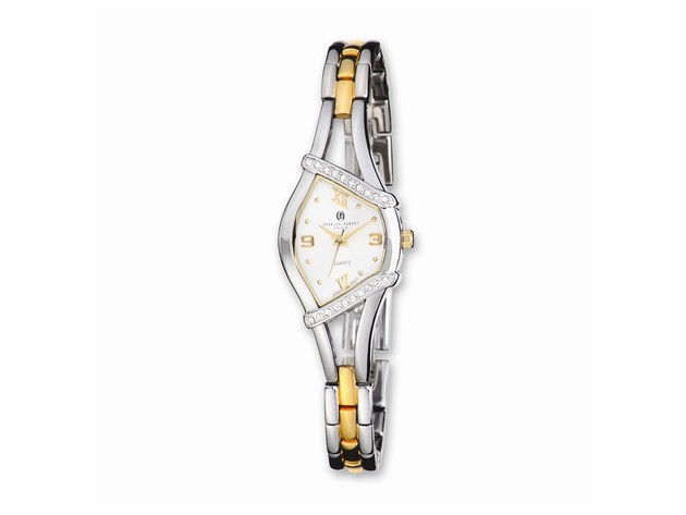 Charles Hubert Ladies Gold-finish 2-tone Crystal Bezel 20mm Watch