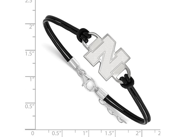 Sterling Silver U. of Nebraska Sm Leather Bracelet, 7 Inch