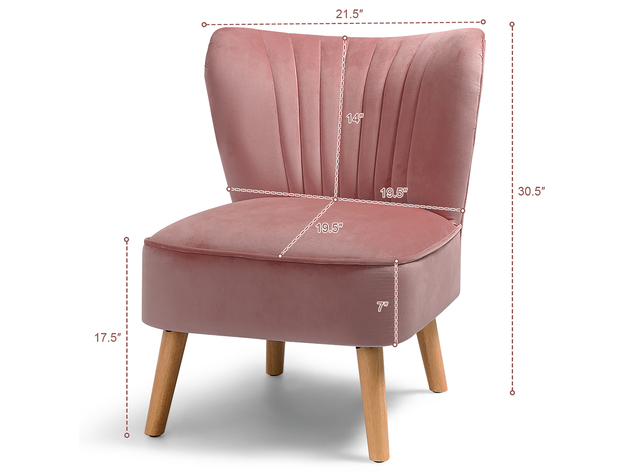 Costway Armless Accent Chair Modern Velvet Leisure Chair Single Upholstered - Pink