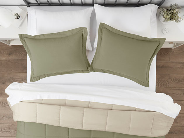 Down Alternative Reversible Comforter Set (Sage & Ivory)