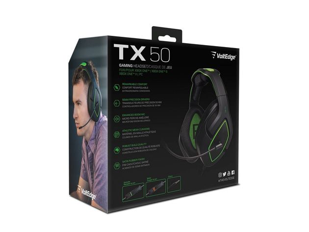 VOLTEDGE TX50 Wired Universal Gaming Headset Designed for Xbox One, Black and Green (New Open Box)