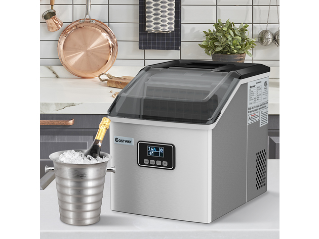 Stainless Steel Ice Maker Machine Countertop 48Lbs/24H Self-Clean w/ LCD Display Silver