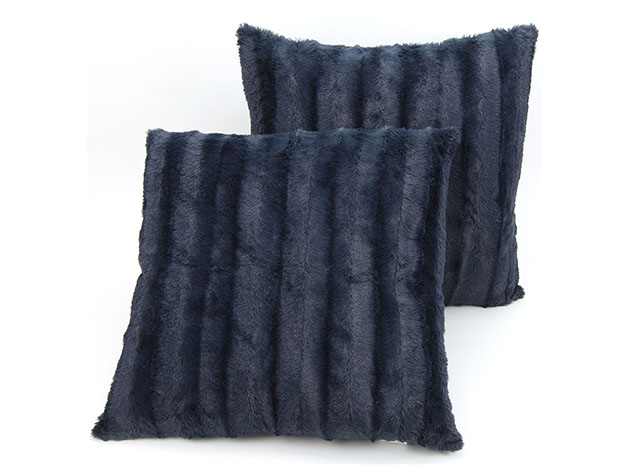 Cheer Collection Faux Fur Throw Pillow Blue2 Pack Famfare 4708