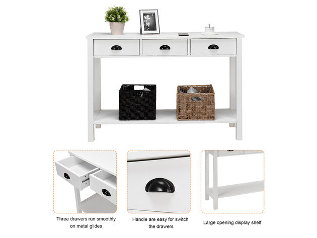 Costway 47" Console Table Hall Table Side Desk Accent Table Drawers Shelf Entryway White - White