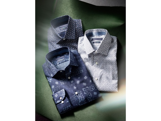 Tommy Hilfiger Men's Paisley Print Dress Shirt Nigth Blue Size 16x34-35