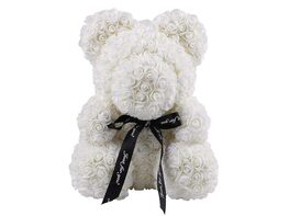 Homvare Foam Rose Teddy Bear 14" with Gift Box for Valentines Day, Anniversary and Birthday - White/Black