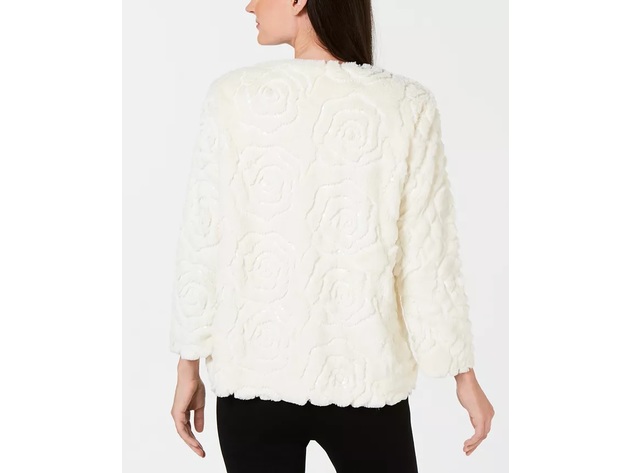 JM Collection Women's Sequined Faux-Fur Broach Jacket White Size Medium
