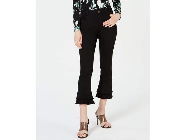INC International Concepts Women's Double-Ruffle-Hem Ankle Jeans Black Size 8