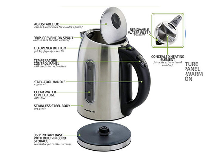 Ovente Stainless Steel Cordless Electric Kettle Lighted BPA Free