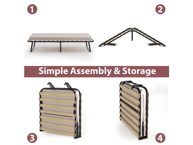 Costway Folding Bed w/Memory Foam Mattress Metal Guest Sleeper Wood Slats