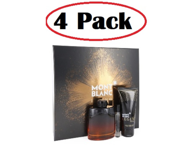 4 Pack of Montblanc Legend Night by Mont Blanc Gift Set -- 3.3 oz Eau De Parfum Spray +.25 oz Mini EDP Spray + 3.3 oz After Shave Balm