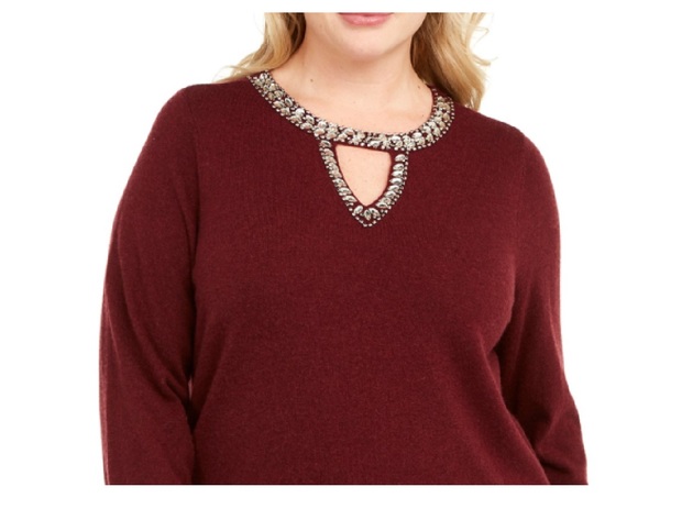 INC International Concepts Women's Embellished Keyhole Sweater Red Size Medium