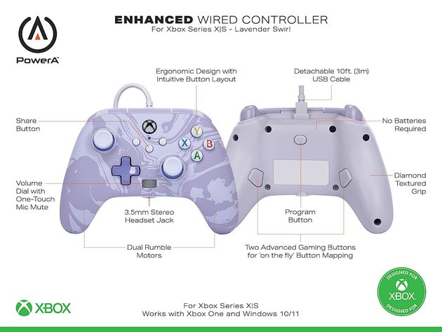 PowerA Enhanced Wired Controller for Xbox Series X|S Lavender Swirl (Refurbished)