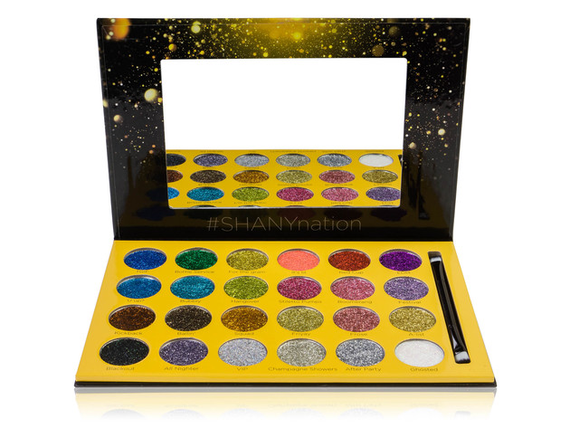 SHANY RSVParty Glitter Eyeshadow Palette - 24 Long-Lasting Pressed Glitter Pigments for Face and Body - Ultra Pigmented Glitter Makeup set with Brush.