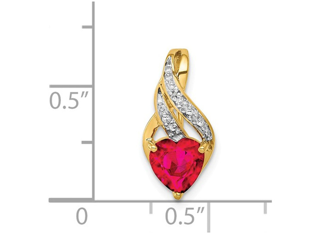 1.15 Carat (ctw) Lab-Created Ruby Heart Pendant Necklace in 14K Yellow Gold with Chain