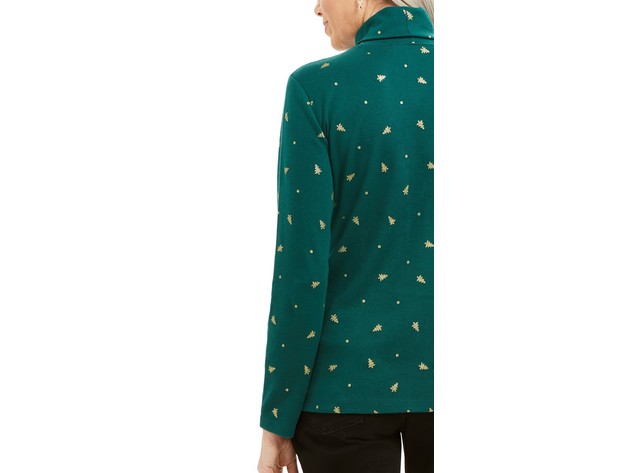 Karen Scott Women's Tree Printed Turtleneck Top Green Size Extra Large