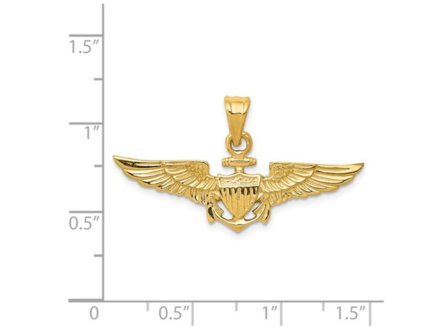 Large US Naval Aviator Badge Pendant Necklace in 14K Yellow Gold with Chainin