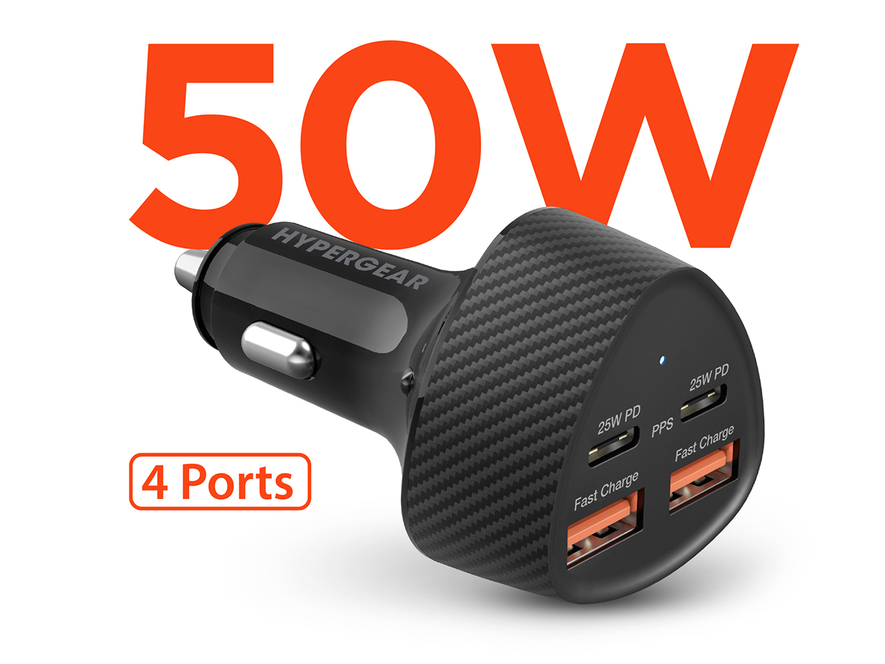 HyperGear SpeedBoost 50W 4-Port Fast Car Charger