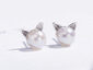 Freshwater Pearl Kitty Cat Stud Earrings Silver