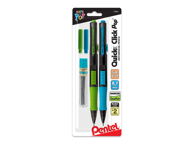 Pentel Quick Click 0.7 Millimeter Medium Hi-Polymer 2B Smoother Mechanical Pencils, 2 Count