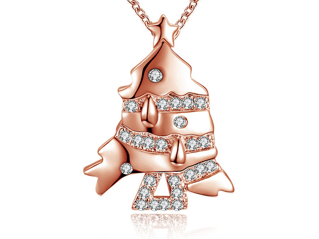 Christmas Tree Necklace Multi-Lined with Swarovski Elements (Rose Gold)