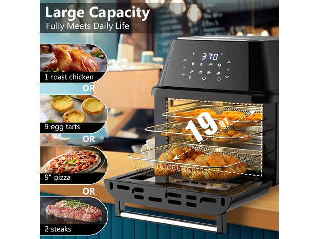 Costway 19 QT Multi-functional Air Fryer Oven 1800W Dehydrator Rotisserie w/ Accessories Black