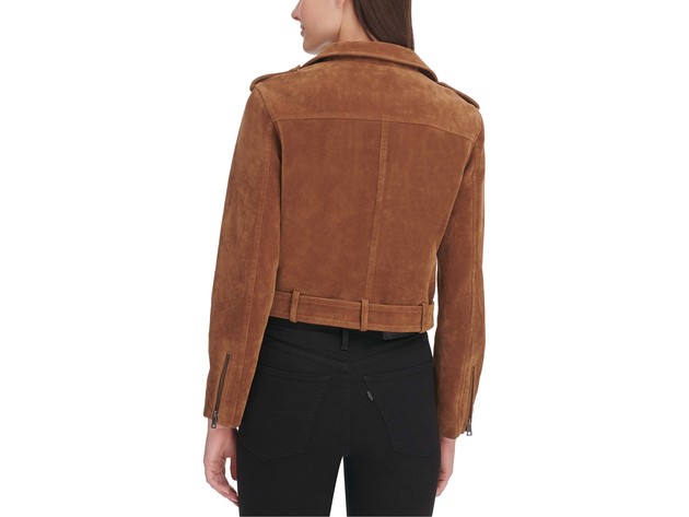 Levi's Women's Belted Faux Suede Moto Jacket Brown Size Medium | StackSocial