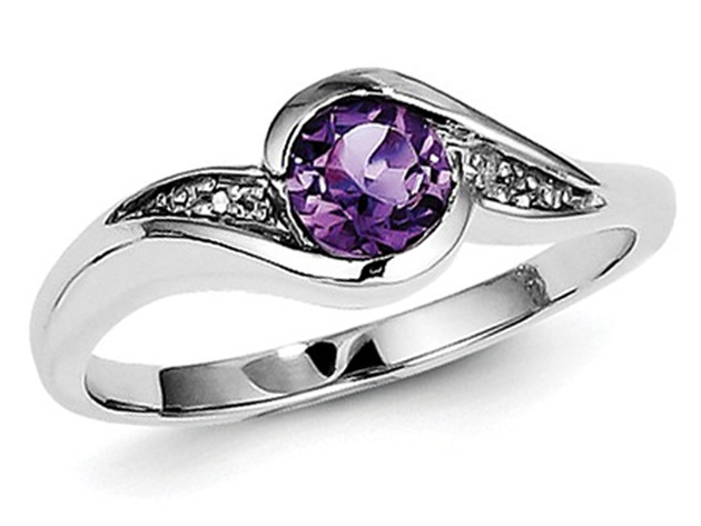 Solitaire Amethyst Ring 1/3 Carat (ctw) in Sterling Silver - 9