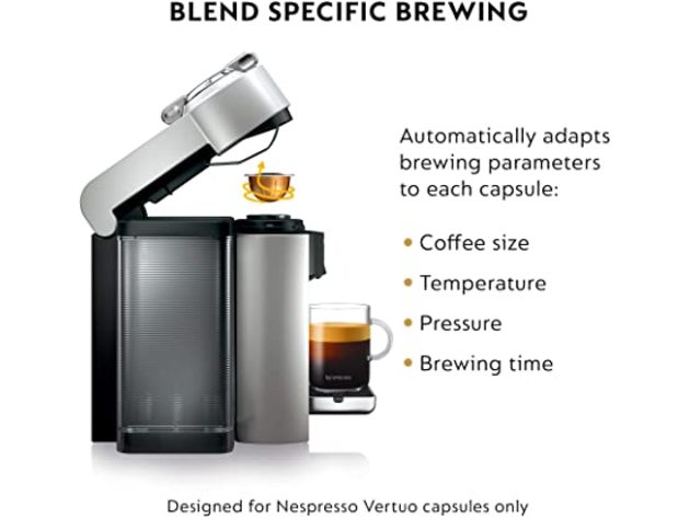 Nestle Nespresso ENV135SAE Plastic Vertuo Coffee and Espresso Maker, Silver (Refurbished, No Retail Box)