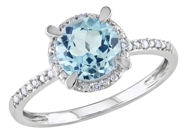 Blue Topaz and Diamond 1.65 Carat (ctw) Ring with Halo in 10K White Gold - 10