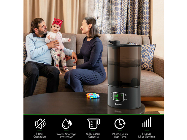 Costway 6.5L Ultrasonic Humidifier 360degrees 5-Level Mist Settings - Black