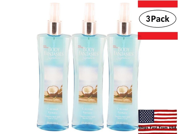 3 Pack Body Fantasies Signature Coconut Fantasy by Parfums De Coeur Body Spray 8 oz for Women