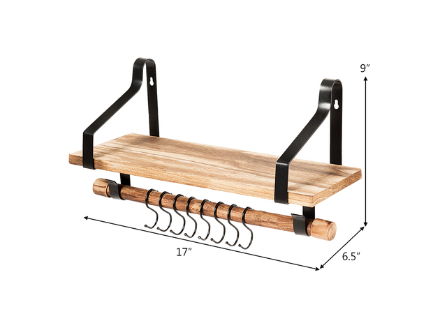 Costway Wood Floating Shelf Wall Mount Shelf W/Removable Towel Bar