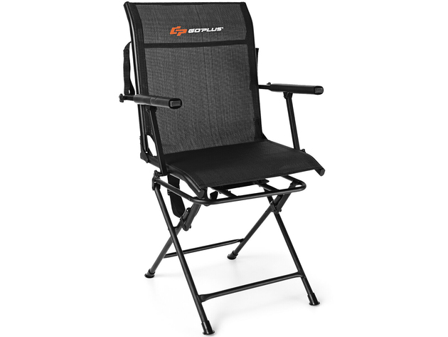 Goplus Swivel Hunting Chair Foldable Mesh Chair w/ Armrests for Outdoor Activities - Black