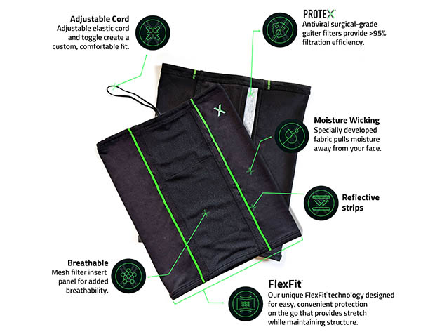 Etics Guardex GuardeX Anti-Viral/Anti-Bacterial Neck Gaiter with ProteX Filters ...