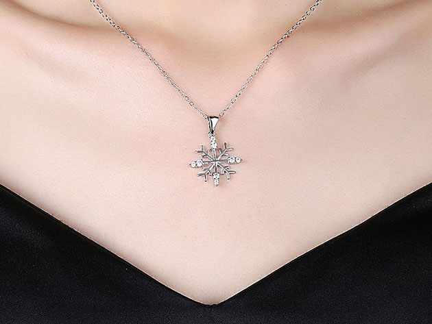 Abstract Snowflake with 14K White Gold Plating & Swarovski Elements