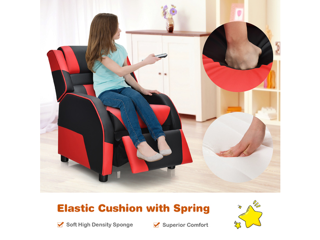 Costway Kids Youth Gaming Sofa Recliner w/Headrest & Footrest PU Leather Yellow\White\Blue - Red