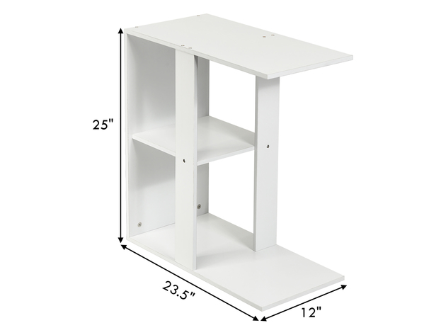 Costway 3-tier Side Table W/Storage Shelf Space-saving Nightstand White - White