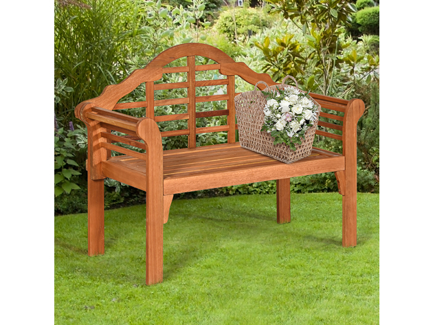 Costway 49'' Outdoor Folding Bench Eucalyptus Wood Backrest Armrest Patio Garden - Natural