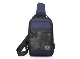 Lior Crossbody Camouflage Shoulder Chest Bags with USB Charger Port Blue