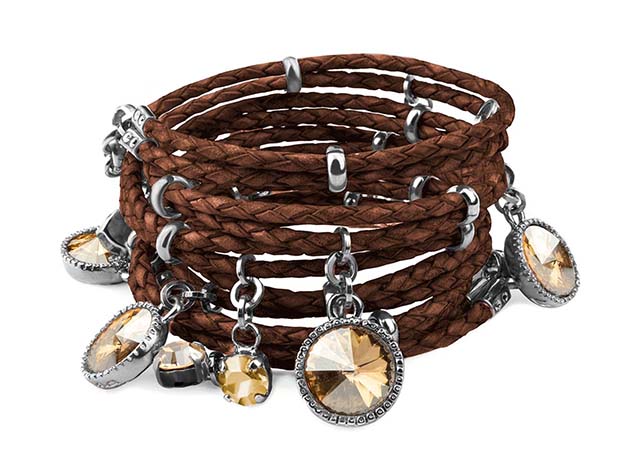 Daydream Handmade Leather Bracelet with Swarovski® Crystals (Brown/Silver)