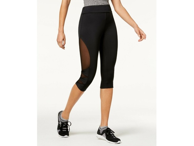 Material Girl Juniors Mesh Panel Cropped Leggings Black Size Medium