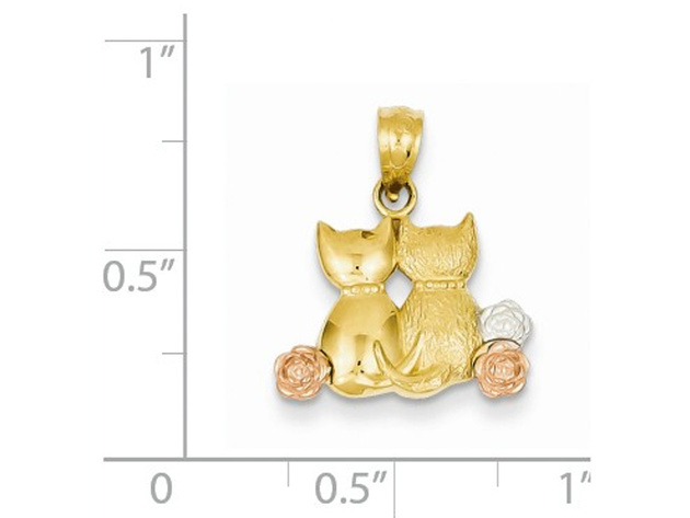 14K Yellow Gold Two Cats Pendant Necklace with Chain