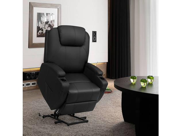 Costway Electric Lift Power Recliner Chair Heated Massage Sofa Lounge w/ Remote Control - Black