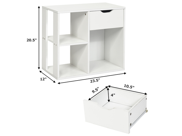 Costway 3-tier Side Table W/Storage Shelf&Drawer Space-saving Nightstand White - White