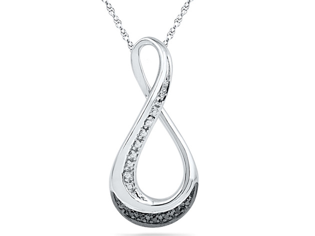 Black and White Diamond Infinity Pendant Necklace in Sterling Silver with Chain