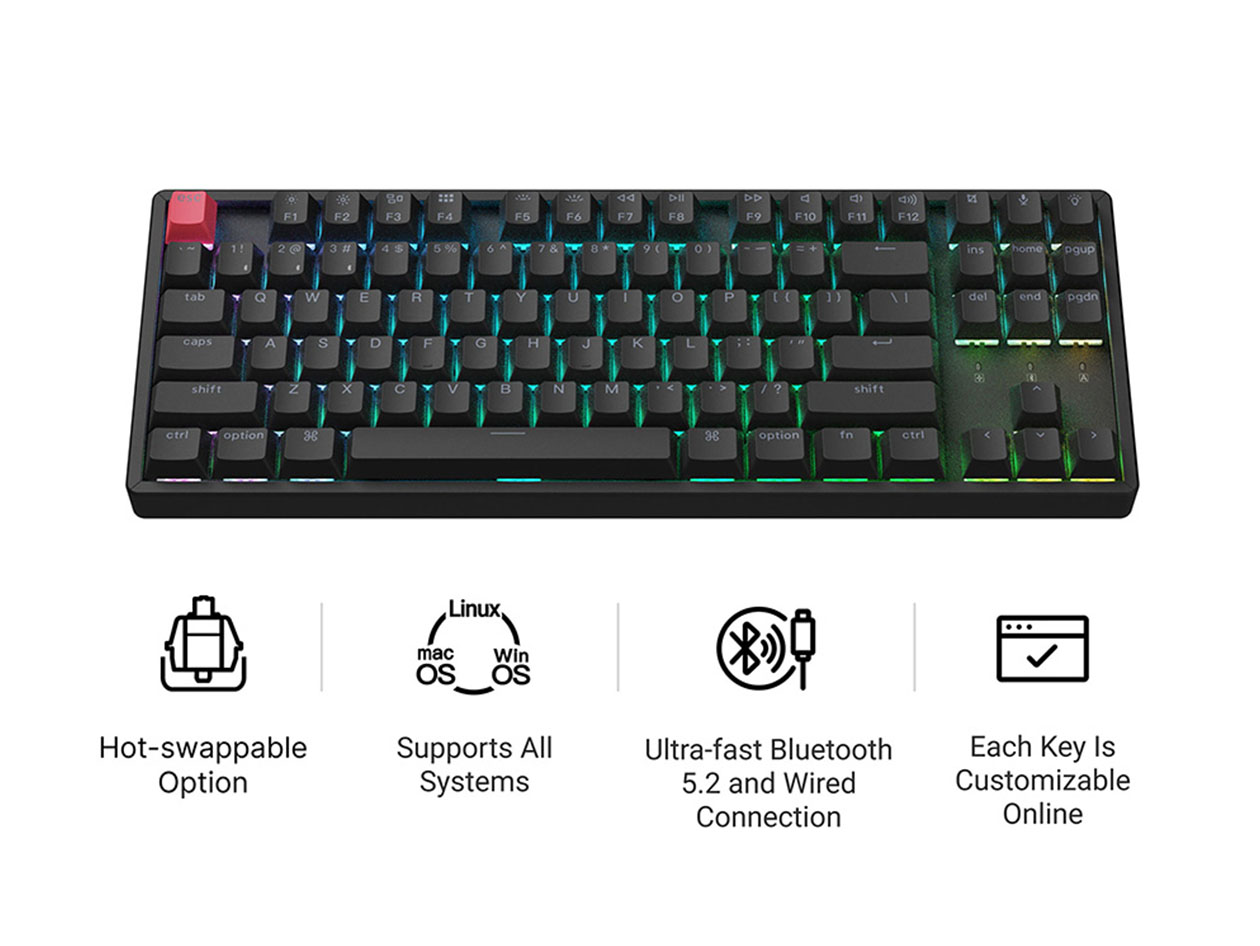 K8 QMK Wireless Mechanical Keyboard RGB Backlight (Hot-Swappable)