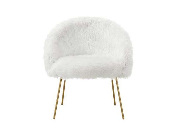 Ana Luxe Fur with White Powder Coated Metal Leg Accent Chair, Rose :  : Home
