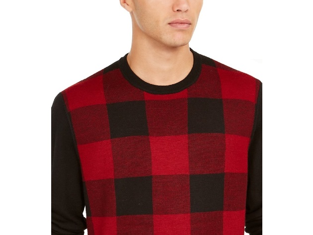 Club Room Men's Plaid Merino Wool Blend Sweater Wine Size XX-Large