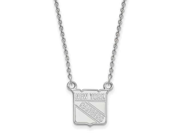 10k White Gold NHL New York Rangers Small Necklace, 18 Inch